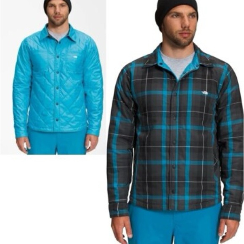 The North Face Men's Turquoise and Charcoal Plaid Shirt Jacket